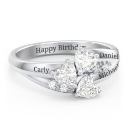 Heart Cluster Ring with Accents in 925 Sterling Silver with Diamond