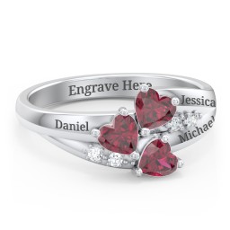 Heart Cluster Ring with Accents in 925 Sterling Silver with Ruby