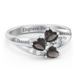Heart Cluster Ring with Accents in 925 Sterling Silver with Smokey Quartz