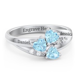 Heart Cluster Ring with Accents in 925 Sterling Silver with Blue Topaz