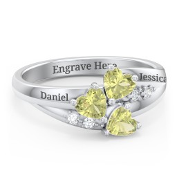 Heart Cluster Ring with Accents in 925 Sterling Silver with Peridot