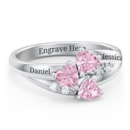 Heart Cluster Ring with Accents in 925 Sterling Silver with Pink Tourmaline