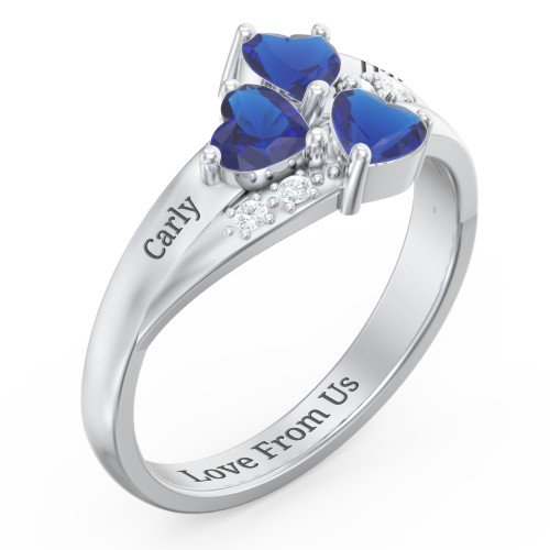Heart Cluster Ring with Accents – Sterling Silver with Blue Sapphire and Cubic Zirconia