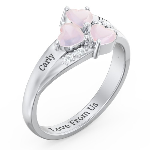 Heart Cluster Ring with Accents – Sterling Silver with Opal and Cubic Zirconia