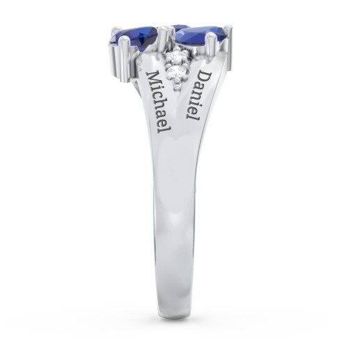 Heart Cluster Ring with Accents – Sterling Silver with Blue Sapphire and Cubic Zirconia