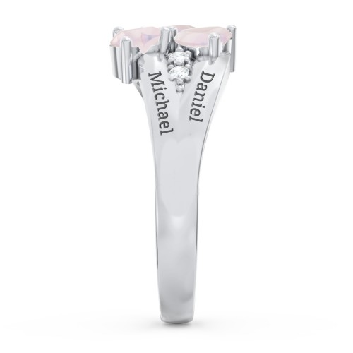 Heart Cluster Ring with Accents – Sterling Silver with Opal and Cubic Zirconia