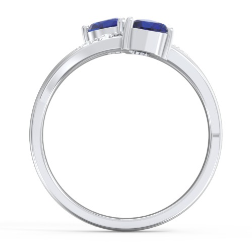 Heart Cluster Ring with Accents – Sterling Silver with Blue Sapphire and Cubic Zirconia