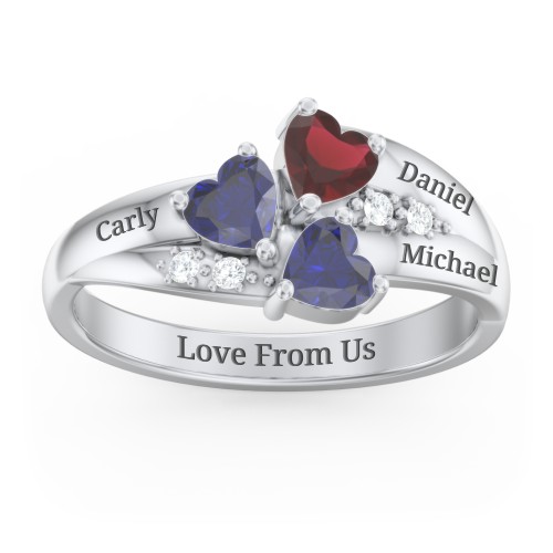 Heart Cluster Ring with Accents – Sterling Silver with Blue Sapphire, Garnet, and Cubic Zirconia