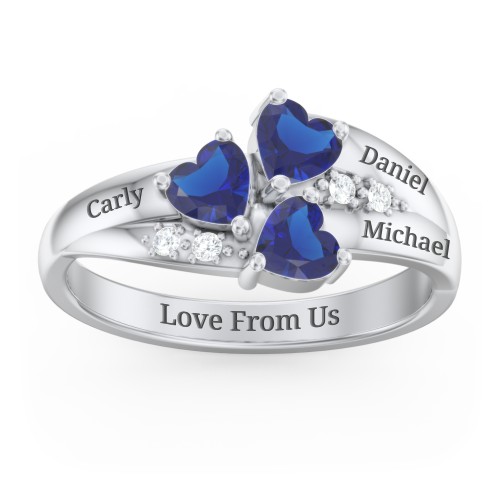 Heart Cluster Ring with Accents – Sterling Silver with Blue Sapphire and Cubic Zirconia