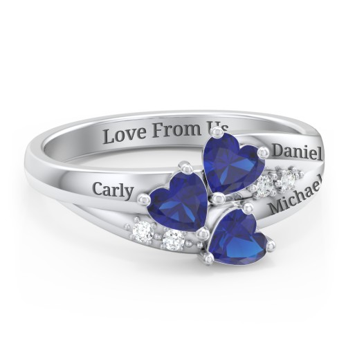 Heart Cluster Ring with Accents – Sterling Silver with Blue Sapphire and Cubic Zirconia