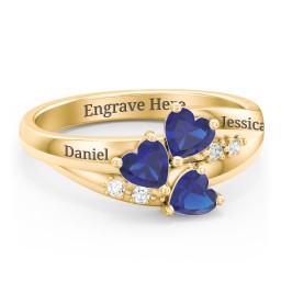 Heart Cluster Ring with Accents in 9K Solid Yellow Gold with Blue Sapphire