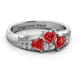 Tripartite Heart Gemstone Ring with Accents in 925 Sterling Silver with Garnet