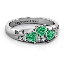 Tripartite Heart Gemstone Ring with Accents in 925 Sterling Silver with Emerald