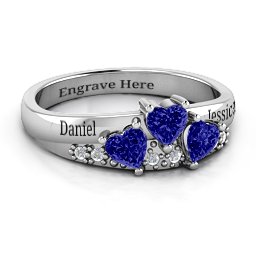 Tripartite Heart Gemstone Ring with Accents in 925 Sterling Silver with Blue Sapphire