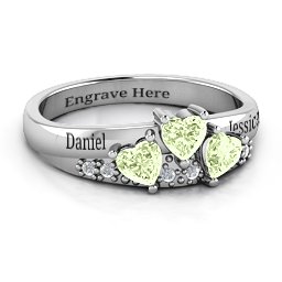 Tripartite Heart Gemstone Ring with Accents in 925 Sterling Silver with Peridot