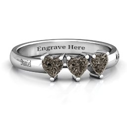 Triple Heart Stone Ring in 925 Sterling Silver with Smokey Quartz