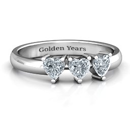 Triple Heart Stone Ring in 925 Sterling Silver with Cubic Zirconia
