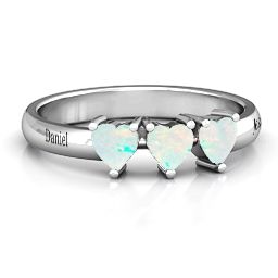 Triple Heart Stone Ring in 925 Sterling Silver with Opal