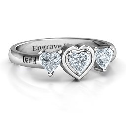 Heart Stone with Twin Heart Accents Ring