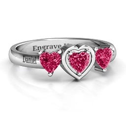 Heart Stone with Twin Heart Accents Ring