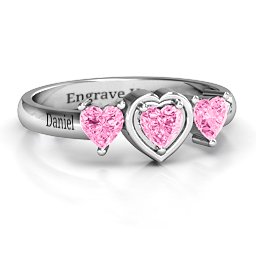 Heart Stone with Twin Heart Accents Ring