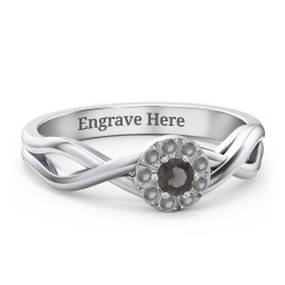 Braided Floral Cluster Ring in 925 Sterling Silver with Smokey Quartz and Black Premium Zirconia