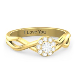 Braided Floral Cluster Ring in 9K Solid Yellow Gold with Cubic Zirconia