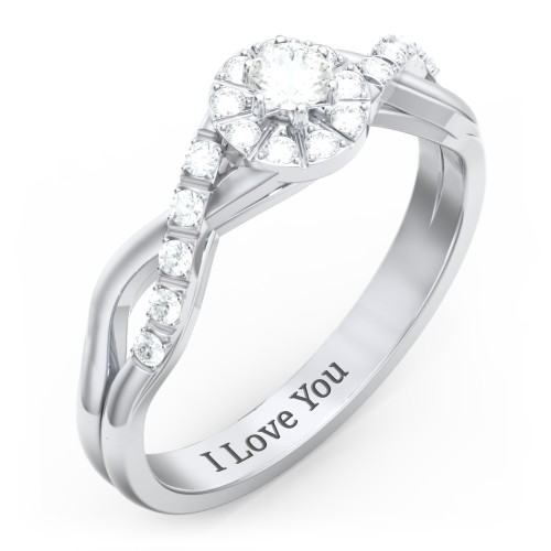 Braided Floral Cluster Ring with Shoulder Accents