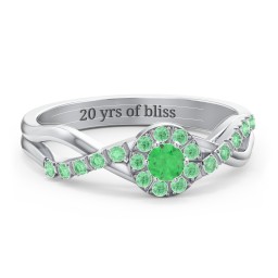Braided Floral Cluster Ring with Shoulder Accents in 925 Sterling Silver with Emerald and Green Premium Zirconia