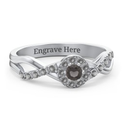 Braided Floral Cluster Ring with Shoulder Accents in 925 Sterling Silver with Smokey Quartz and Black Premium Zirconia