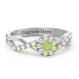 Braided Floral Cluster Ring with Shoulder Accents in 925 Sterling Silver with Peridot and Fancy Yellow Premium Zirconia