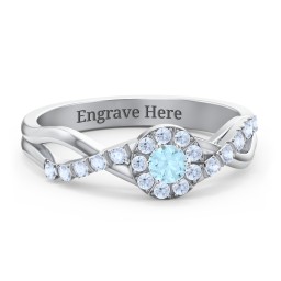 Braided Floral Cluster Ring with Shoulder Accents in 925 Sterling Silver with Blue Topaz and Fancy Blue Premium Zirconia