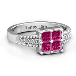 Vintage Princess Cut Ring with Shoulder Accents