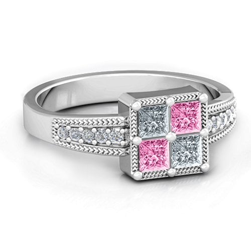 Vintage Princess Cut Ring with Shoulder Accents