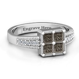 Vintage Princess Cut Ring with Shoulder Accents in 925 Sterling Silver with Smokey Quartz