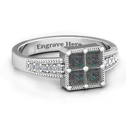 Vintage Princess Cut Ring with Shoulder Accents in 925 Sterling Silver with Alexandrite