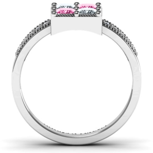 Vintage Princess Cut Ring with Shoulder Accents – Sterling Silver with Cubic Zirconia and Pink Tourmaline