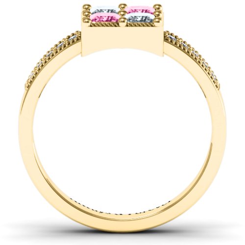 Vintage Princess Cut Ring with Shoulder Accents – 9kt Yellow Gold with Cubic Zirconia and Pink Tourmaline
