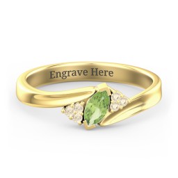 Twisted Marquise Ring with Shoulder Accents in 18K Gold Plated Silver with Peridot and Fancy Yellow Premium Zirconia
