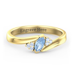 Twisted Marquise Ring with Shoulder Accents in 18K Gold Plated Silver with Blue Topaz and Fancy Blue Premium Zirconia