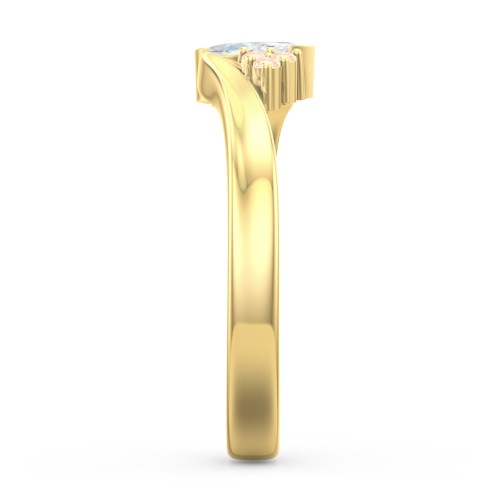 Twisted Marquise Ring with Shoulder Accents – 18K Gold Plated Silver with Diamond