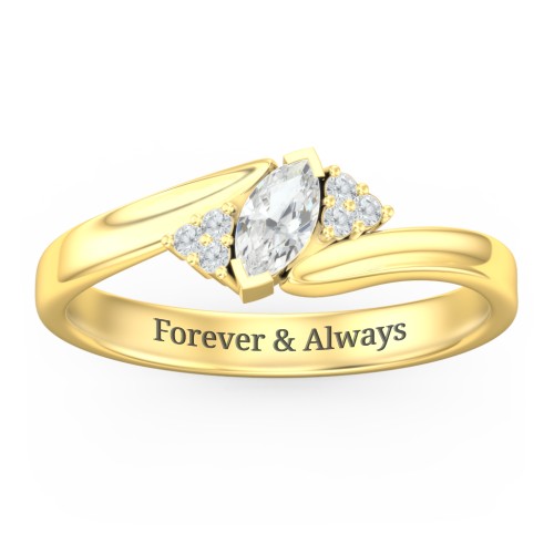 Twisted Marquise Ring with Shoulder Accents – 18K Gold Plated Silver with Cubic Zirconia and White Premium Zirconia