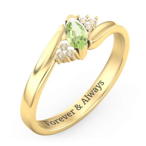 Twisted Marquise Ring with Shoulder Accents – 18K Gold Plated Silver with Peridot and Fancy Yellow Premium Zirconia