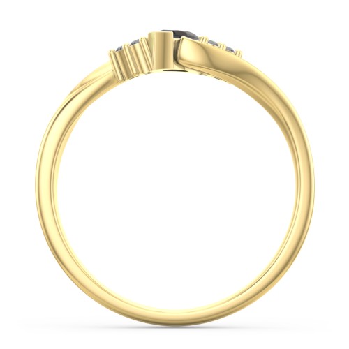 Twisted Marquise Ring with Shoulder Accents – 18K Gold Plated Silver with Smokey Quartz and Black Premium Zirconia