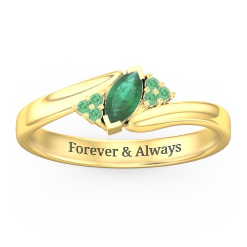 Twisted Marquise Ring with Shoulder Accents – 18K Gold Plated Silver with Emerald and Green Premium Zirconia