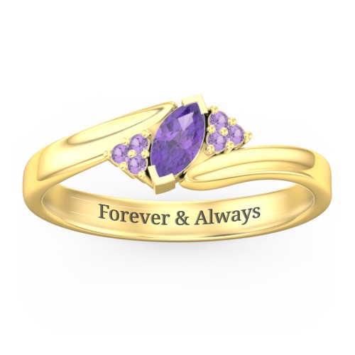 Twisted Marquise Ring with Shoulder Accents – 18K Gold Plated Silver with Amethyst and Amethyst Premium Zirconia