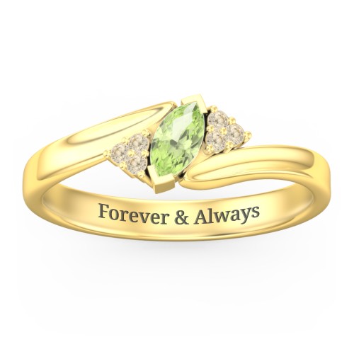 Twisted Marquise Ring with Shoulder Accents – 18K Gold Plated Silver with Peridot and Fancy Yellow Premium Zirconia
