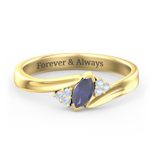 Twisted Marquise Ring with Shoulder Accents – 18K Gold Plated Silver with Blue Sapphire and Fancy Blue Premium Zirconia