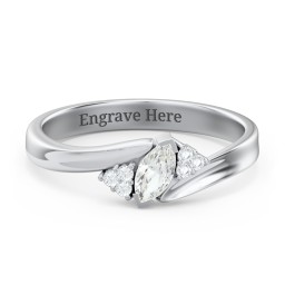 Twisted Marquise Ring with Shoulder Accents in 925 Sterling Silver with Cubic Zirconia and White Premium Zirconia