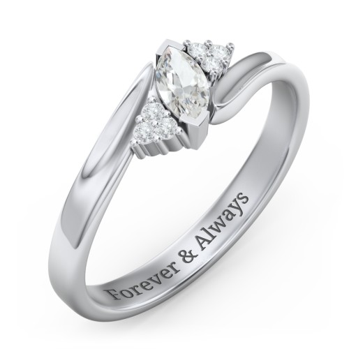 Twisted Marquise Ring with Shoulder Accents – Sterling Silver with Cubic Zirconia and White Premium Zirconia